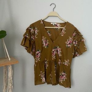 MADEWELL FLORAL TOP WITH RUFFLE SLEEVES